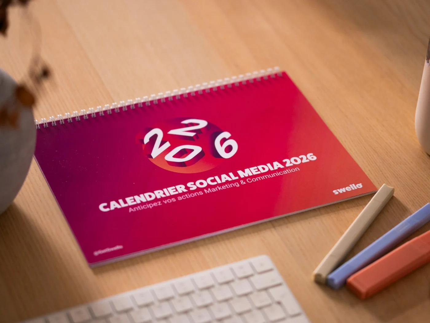 A social media content calendar on a desk